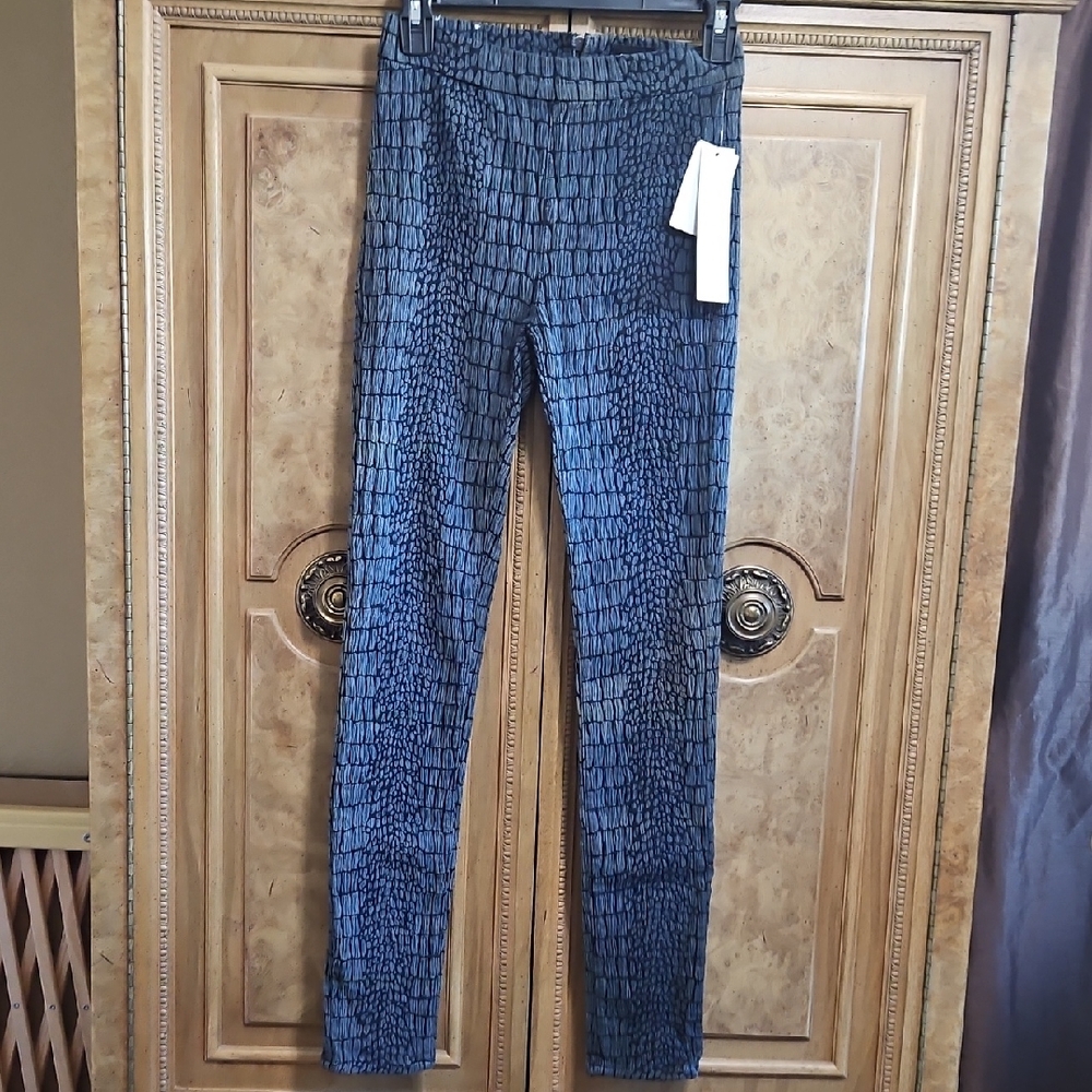 Hudson Jeans Croc-Embossed Leggings in Charcoal With Back Zipper. New Size 25